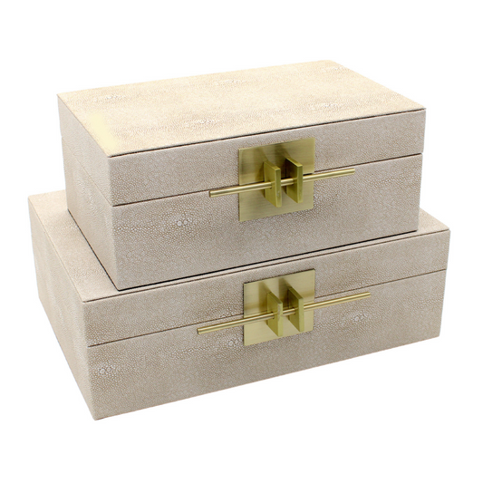 Cream Faux Leather Storage Box with Gold Accent