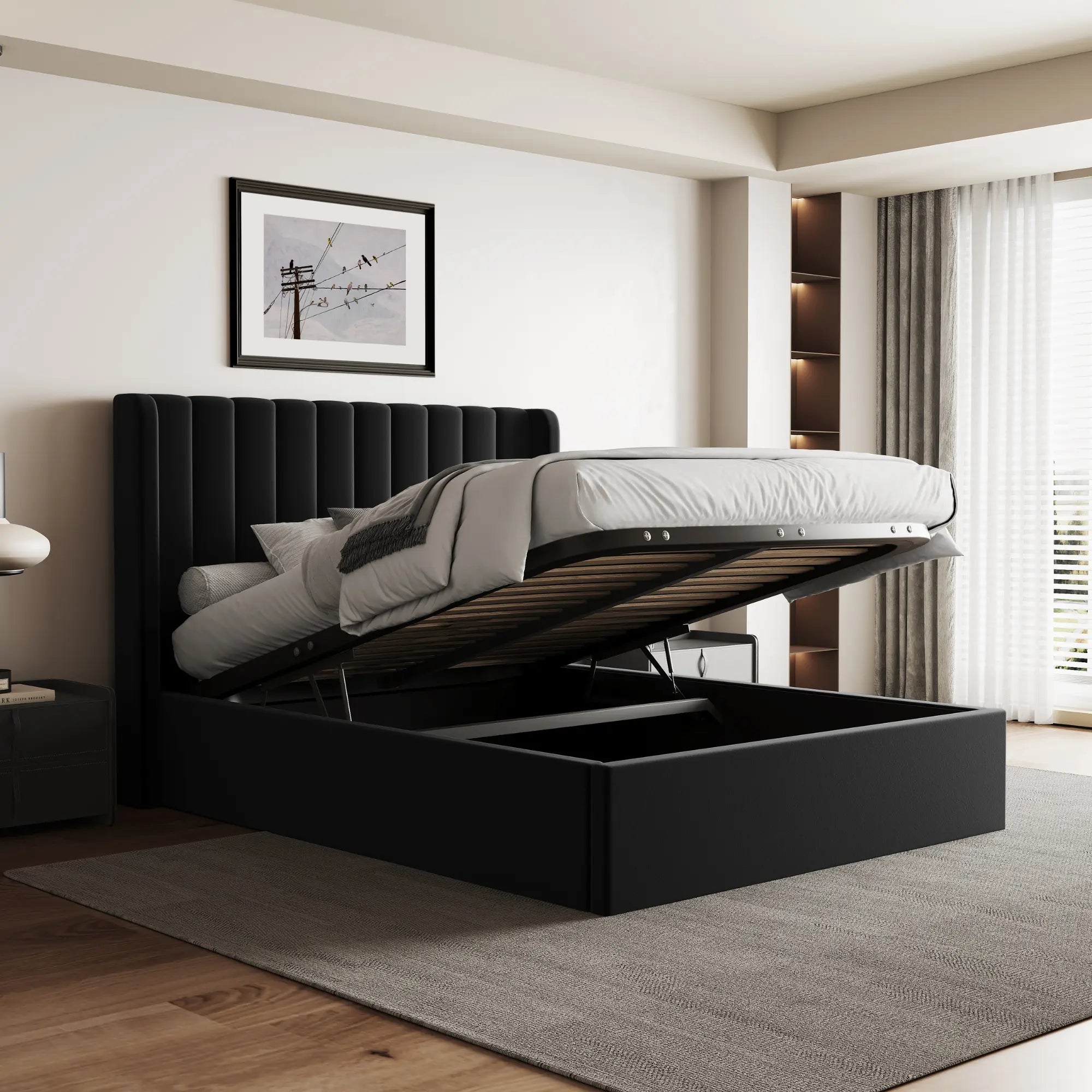 Maddison Black Velvet Ottoman Storage Bed