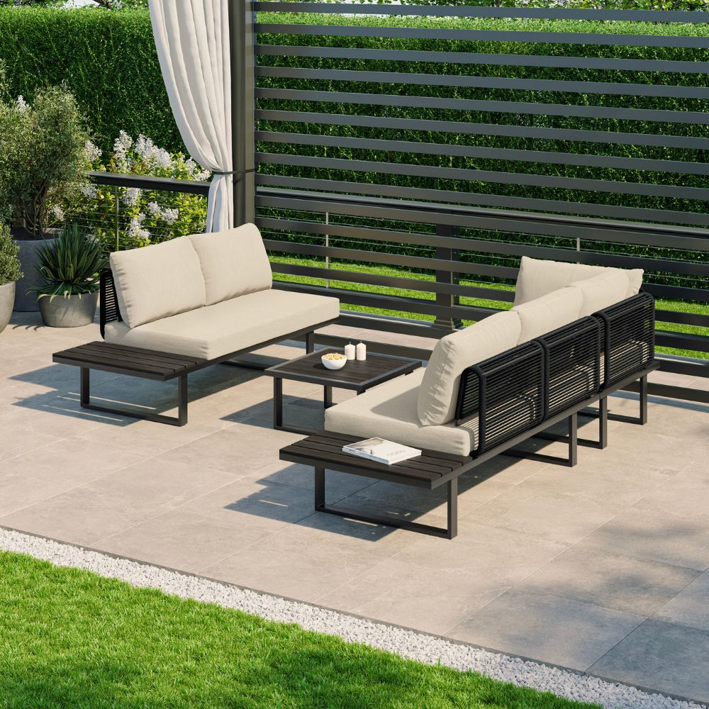 Naples Cream Aluminium 5 Seater Modular Corner Sofa Lounge Garden Set