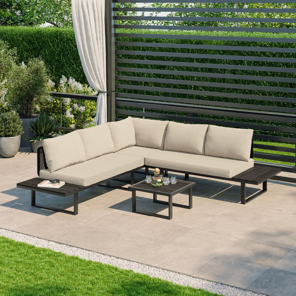 Naples Cream Aluminium 5 Seater Modular Corner Sofa Lounge Garden Set