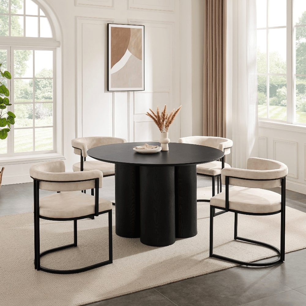 Marco Black Round Wooden Dining Set With 4 Mia Chairs