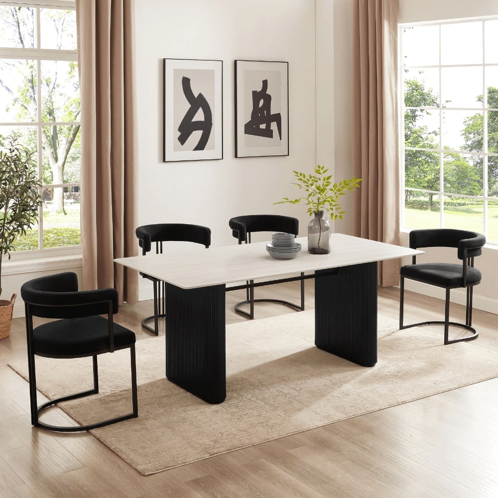 Mia Curved Black Velvet and Black Frame Dining Chair