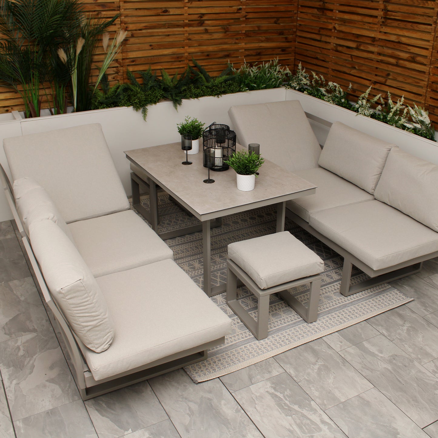 Neutral Light Grey Sofa Dining Modular Garden Set