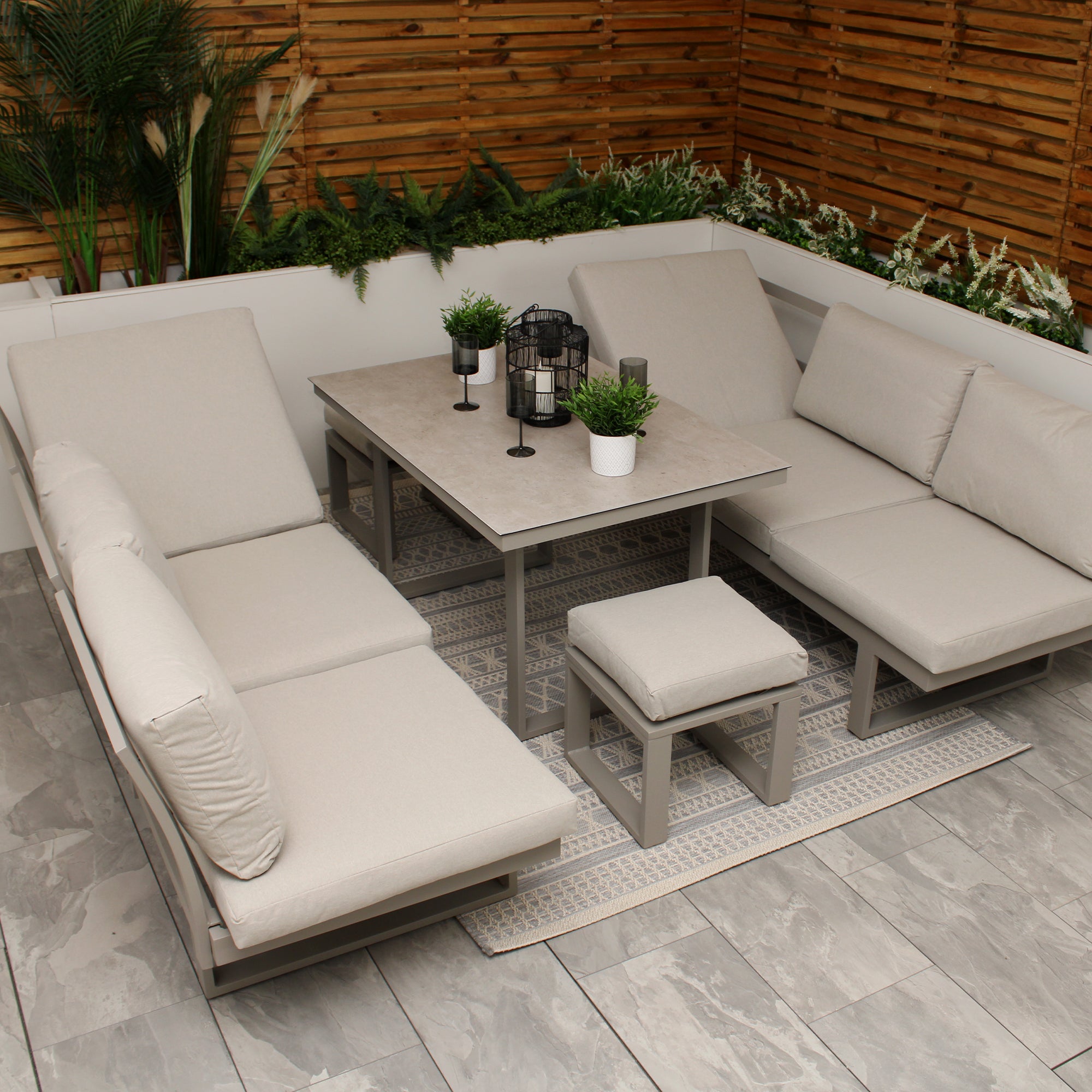 Neutral Light Grey Aluminium Frame Sofa Dining Modular Garden Set