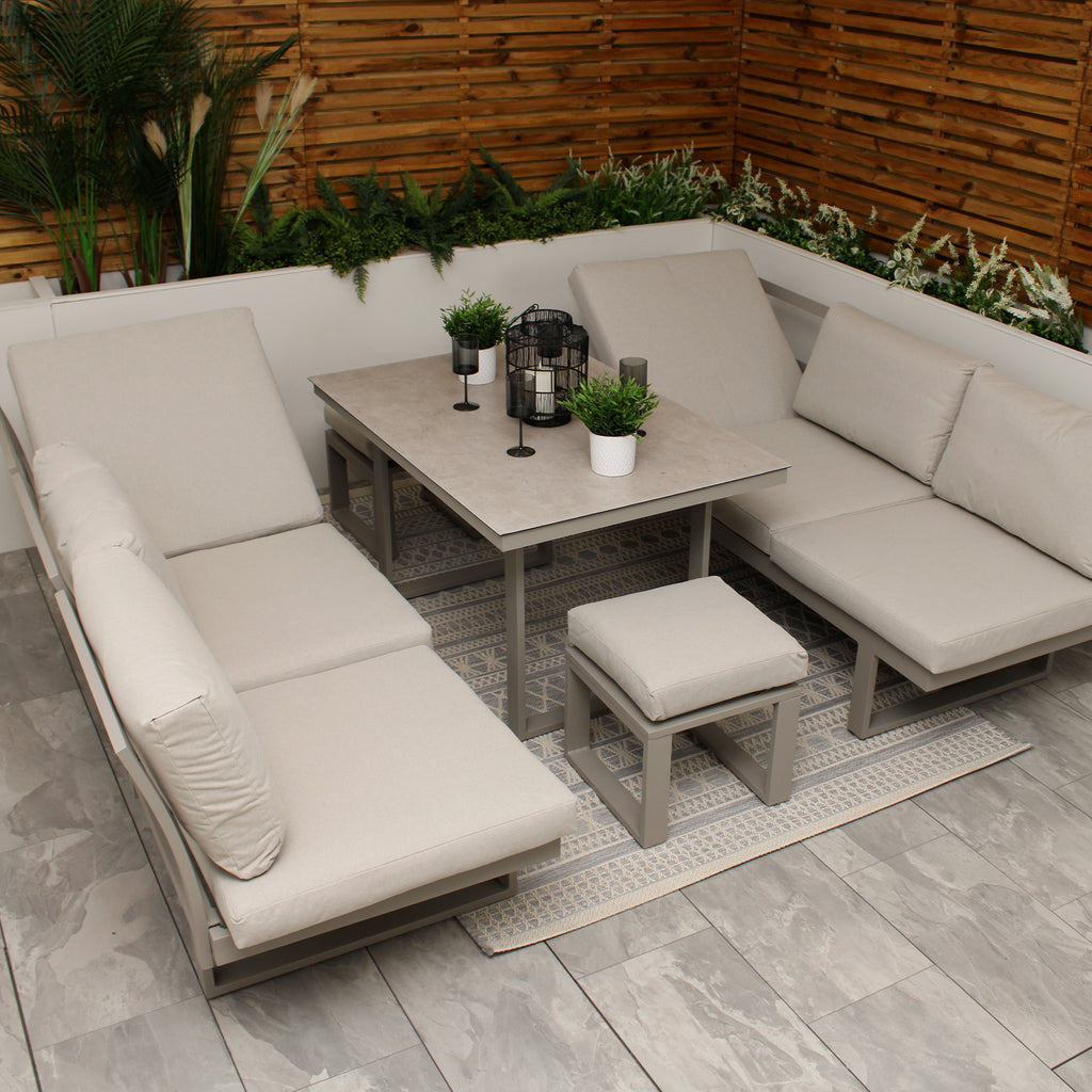 Porto Neutral Light Grey Aluminium Frame Sofa Dining Modular Garden Set