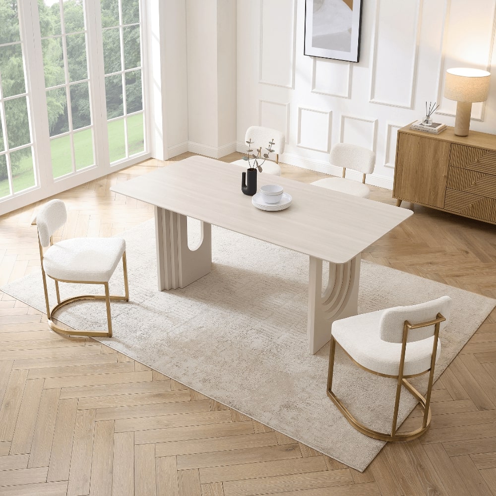 Apollo White Ceramic Dining Set With 6 Rhea Gold Chairs