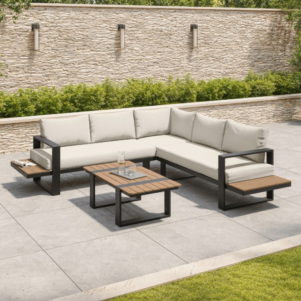 Miami Cream Aluminium 5 Seater Corner Sofa Garden Set