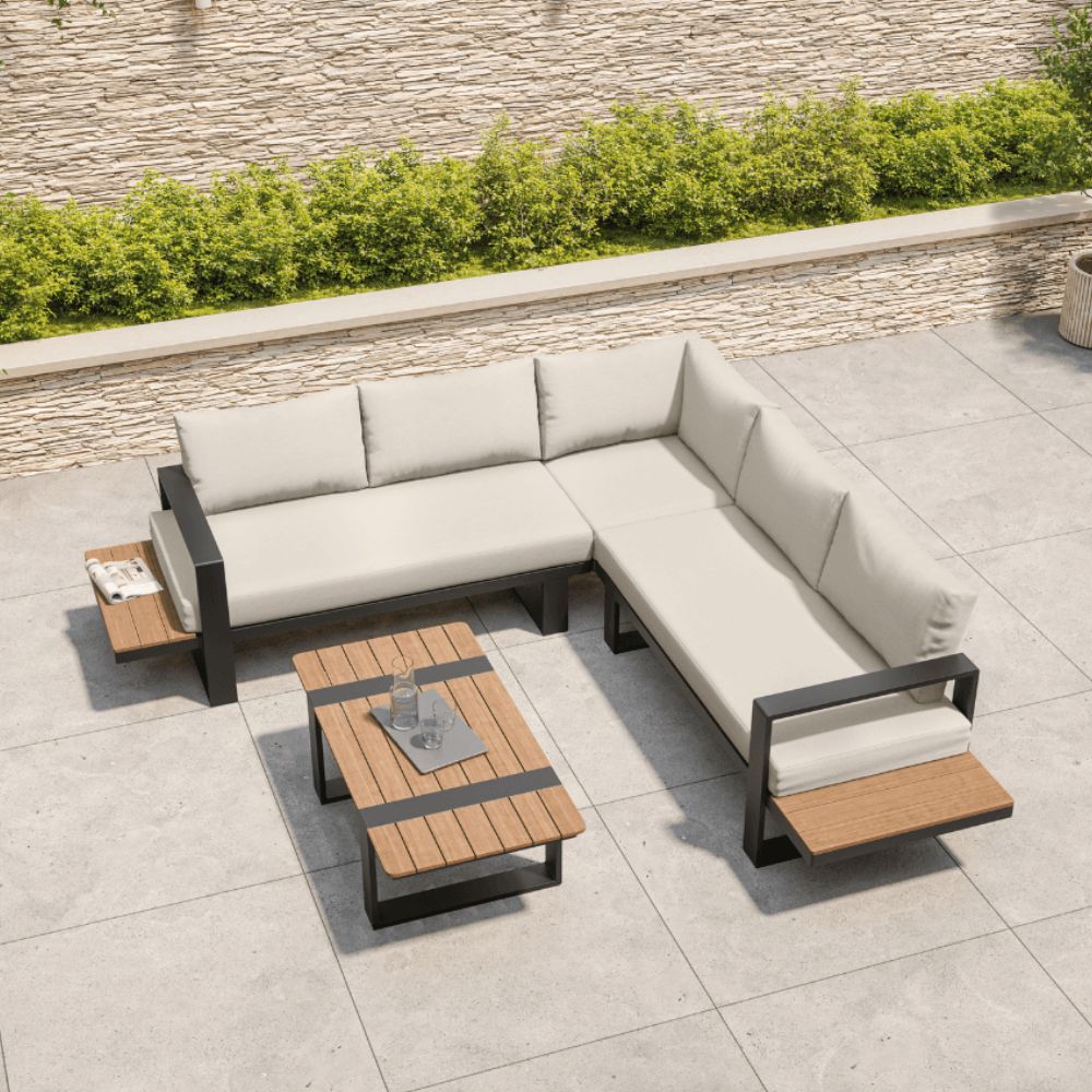 Miami Cream Aluminium 5 Seater Corner Sofa Garden Set