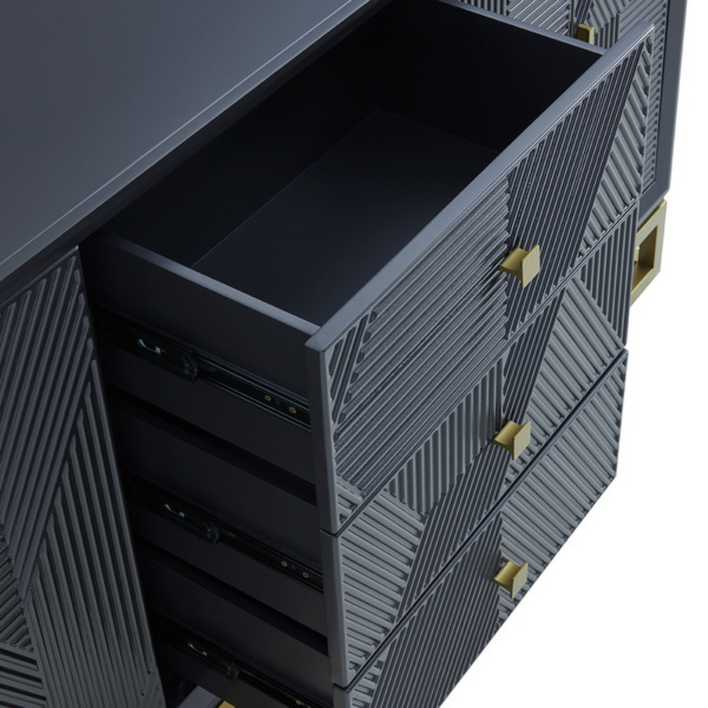 Genoa Black Matte Geometric Sideboard with Gold Metal Accents