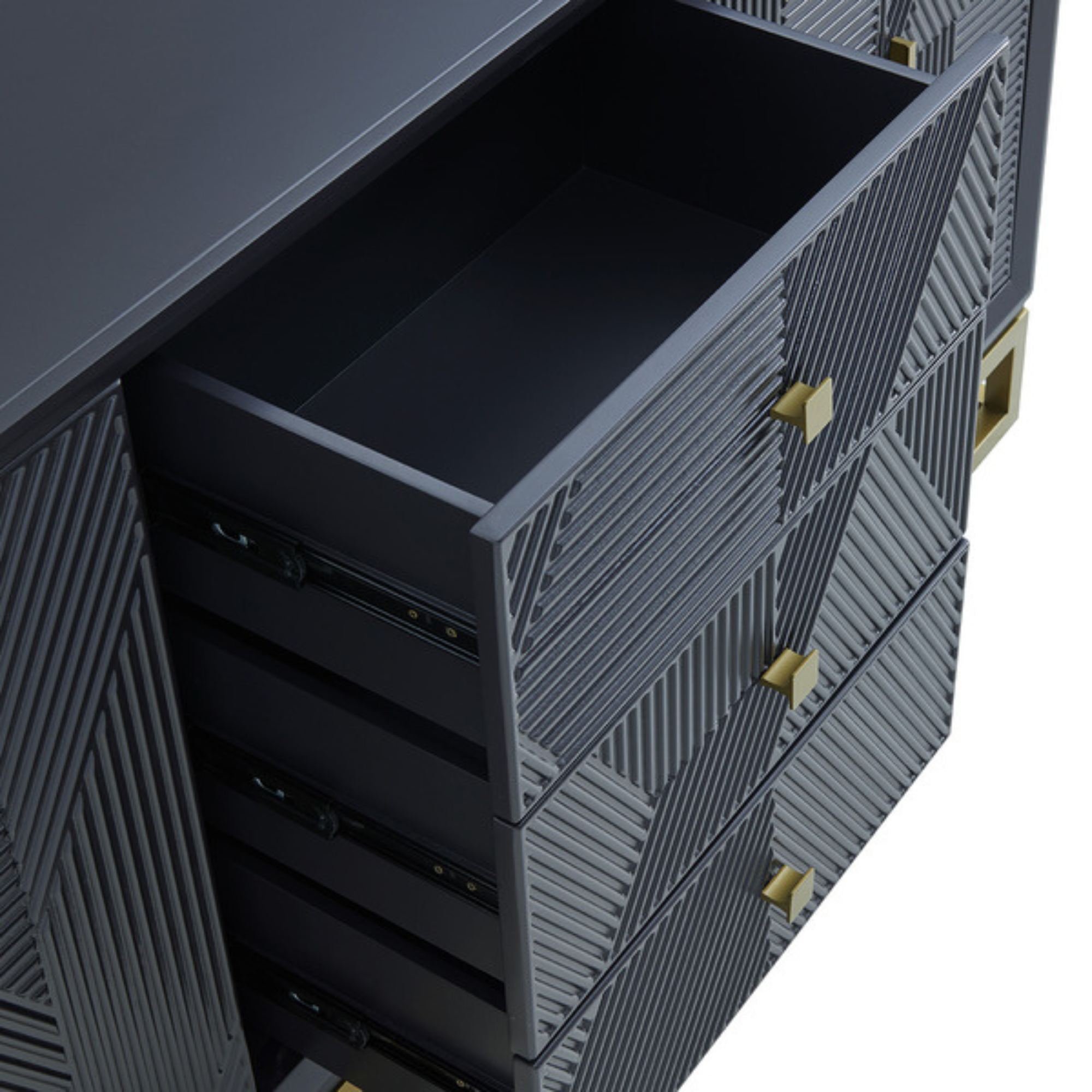 Genoa Black Matte Geometric Sideboard with Gold Metal Accents