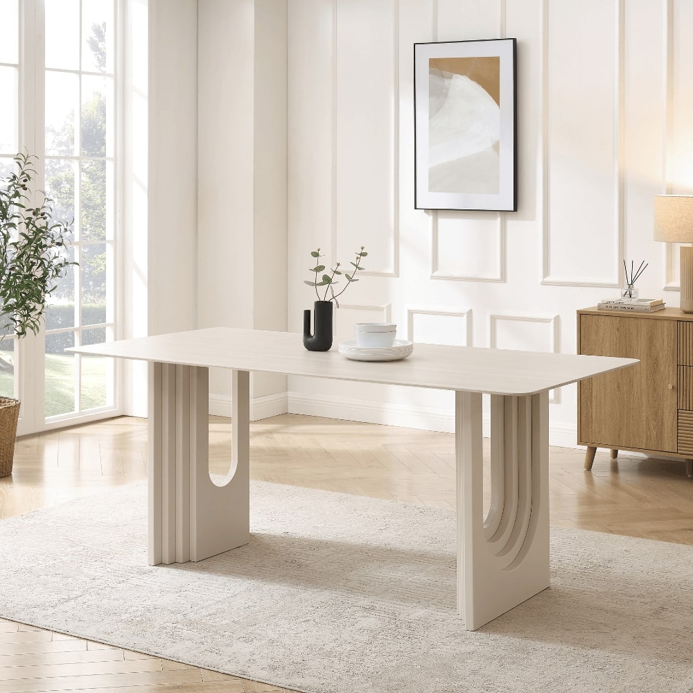 Apollo White Ceramic Dining Set With 6 Rhea Gold Chairs