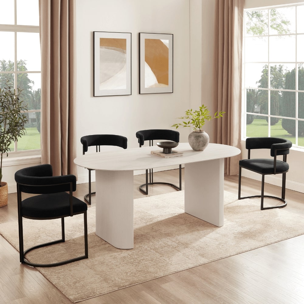 Sofia White Ceramic Dining Set With 6 Mia Black Chairs