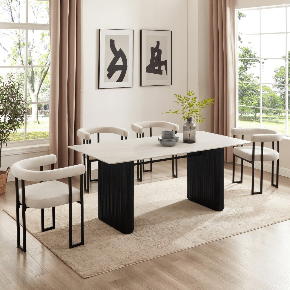 Siena White Ceramic Dining Set With 6 Celine Chairs