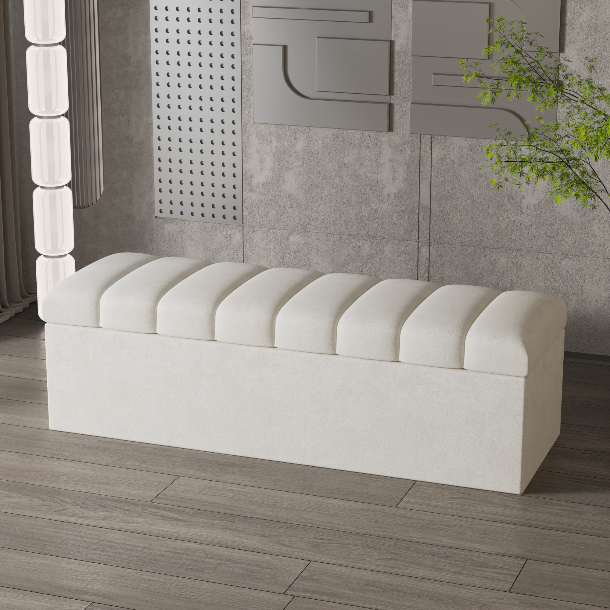 Leo Cream Velvet Ottoman Storage Bench