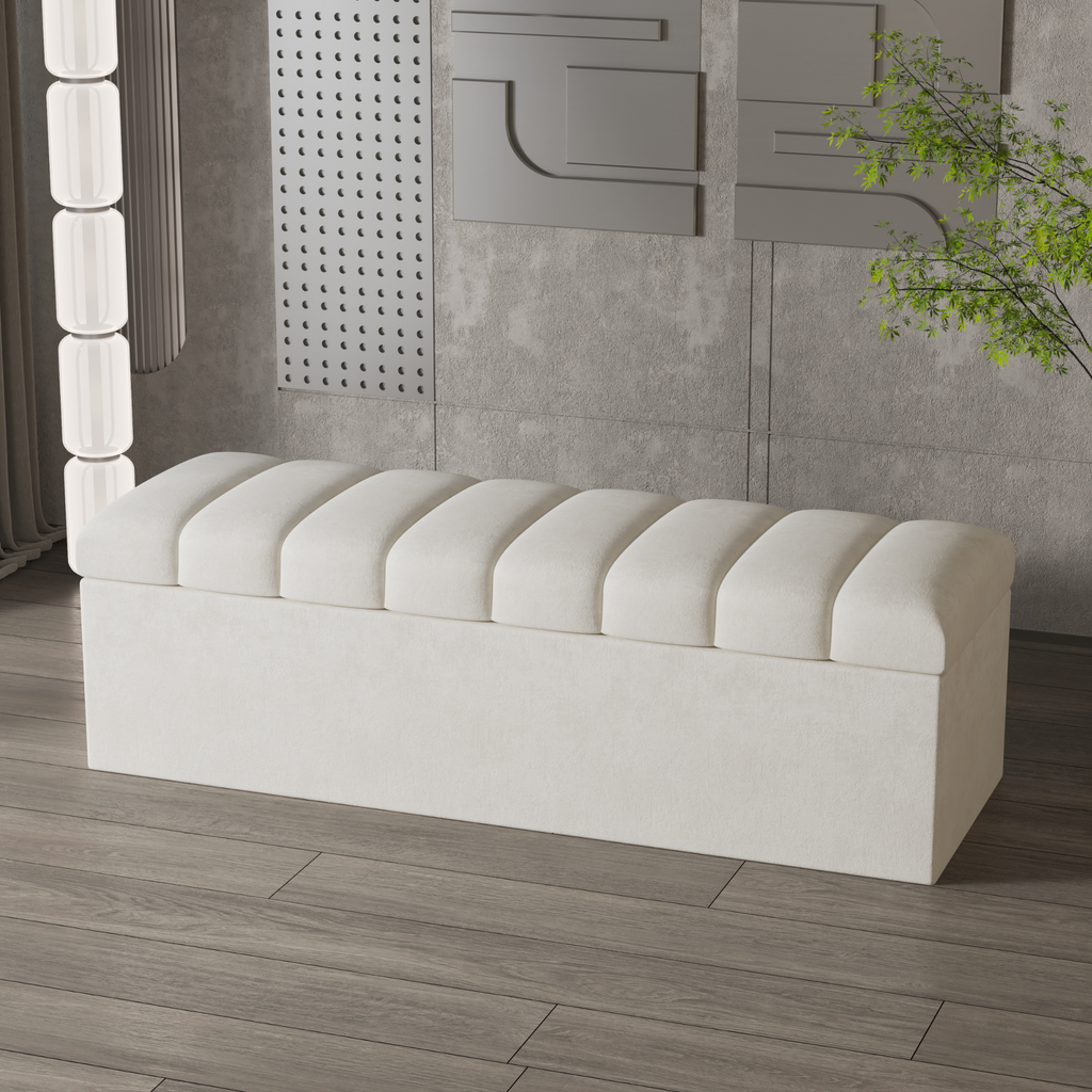 Leo Cream Velvet Ottoman Storage Bench