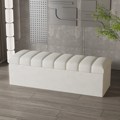 Cream Velvet Ottoman Bench