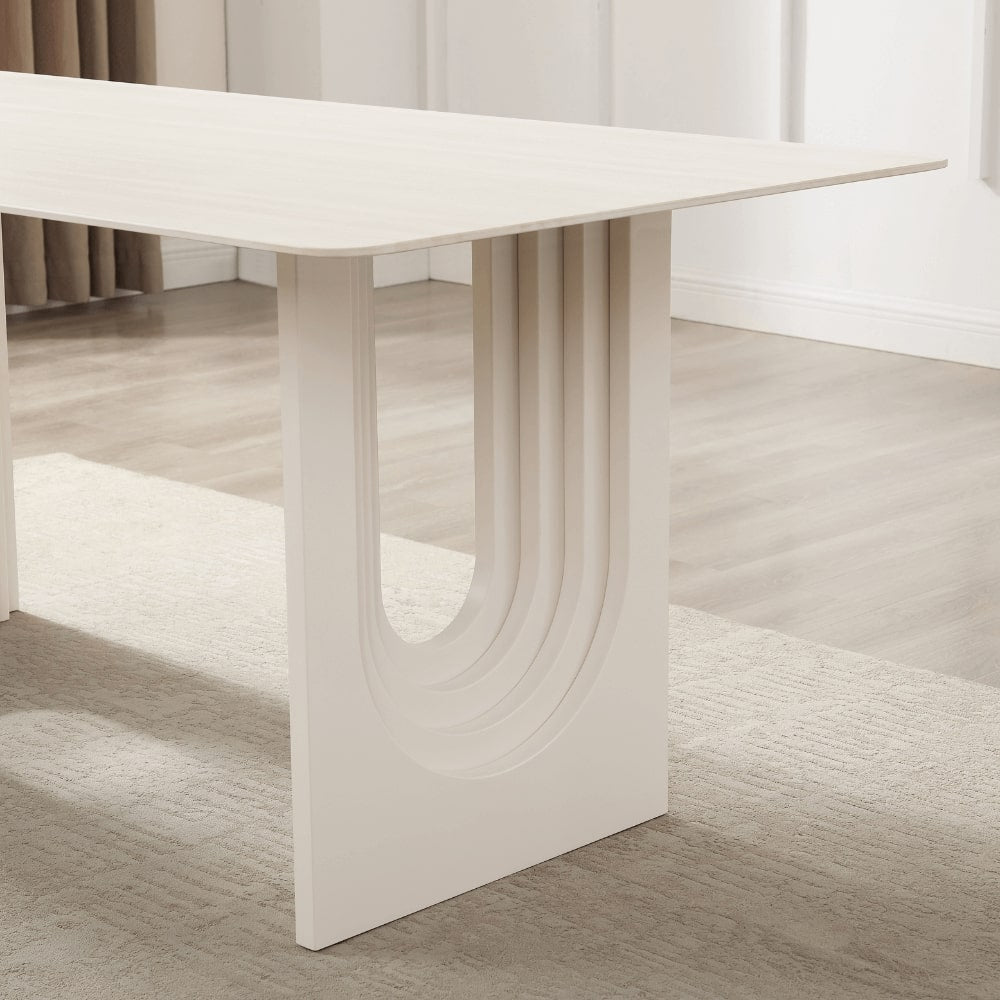 Apollo White Ceramic Dining Set With 6 Rhea Gold Chairs