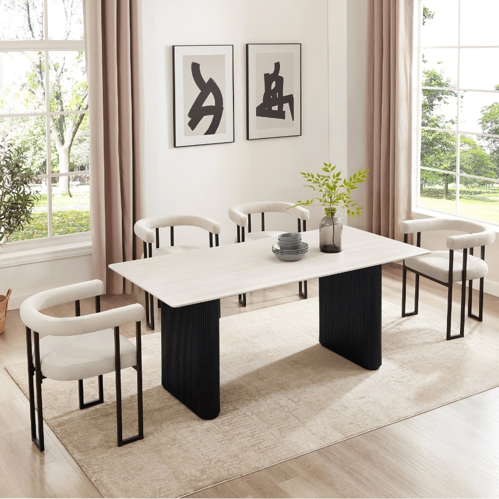 Siena White Ceramic Dining Set With 6 Celine Chairs