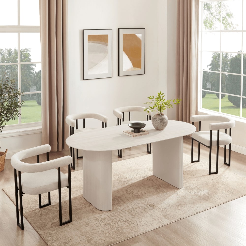 Sofia White Ceramic Dining Set With 6 Celine Cream Chairs