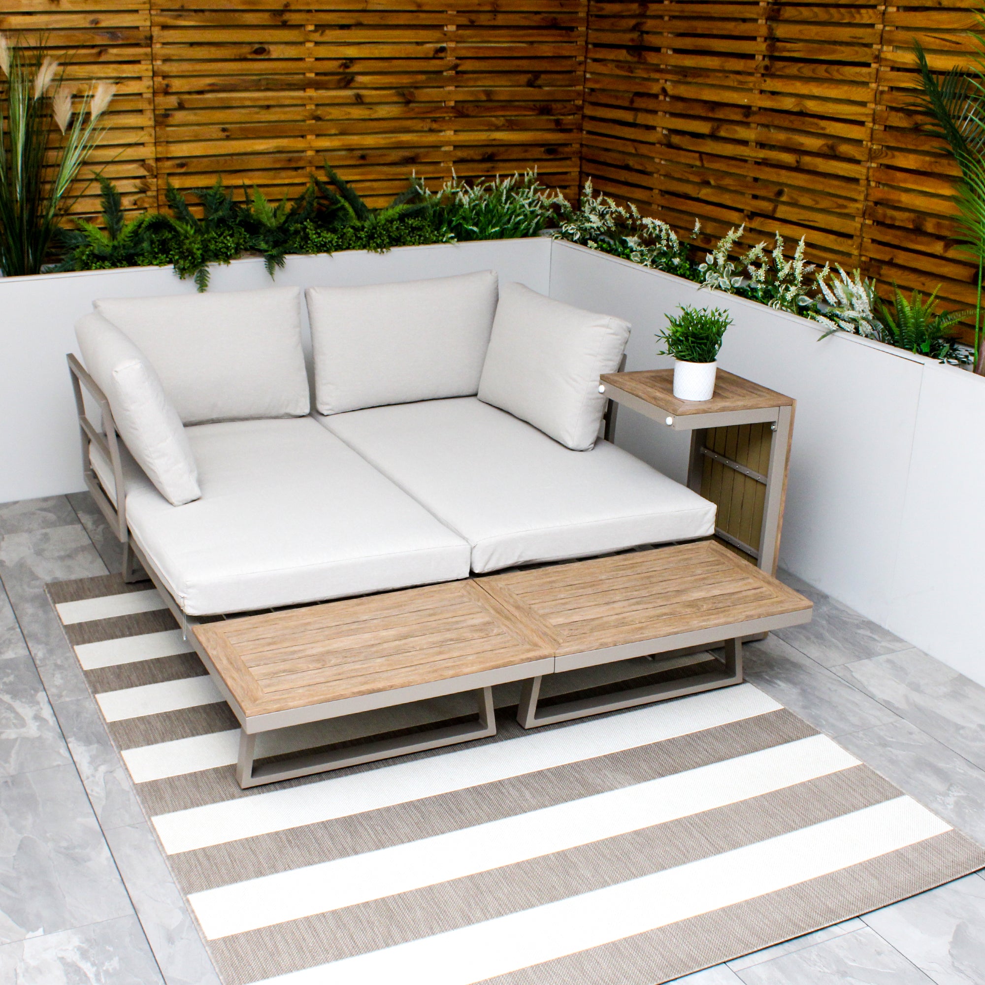 Milan Beige Aluminium 4 Seater Modular Corner Sofa Chaise Garden Set