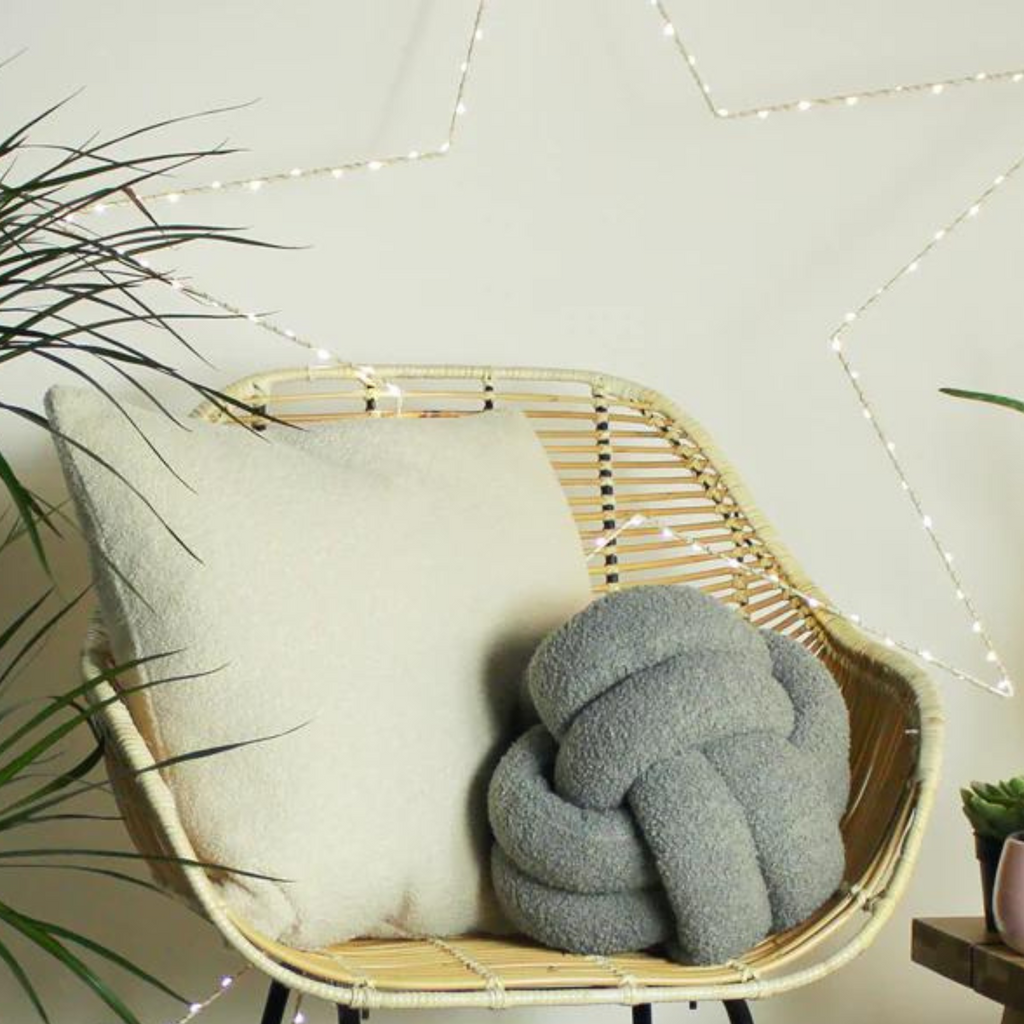 Boucle Knot Fleece Cushion in Silver