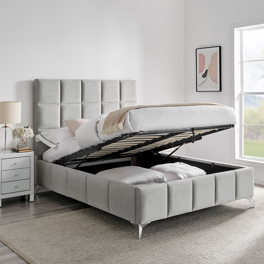 Imogen Light Grey Padded Ottoman Storage Bed