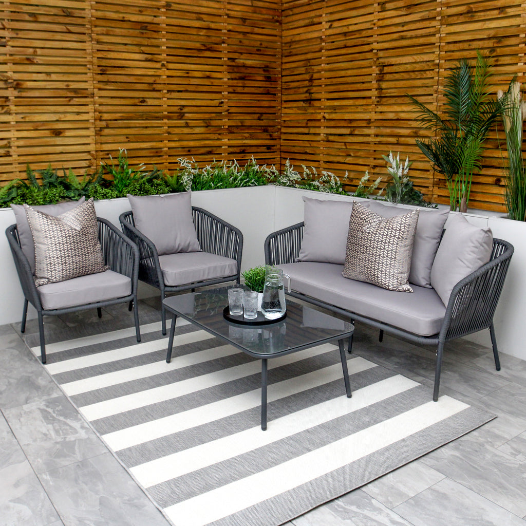 Turin Grey 5 Seater Weave Rope Aluminium Frame Sofa and Coffee Table Set