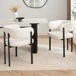 Elle Curved Ivory Linen Dining Chair With Black Frame