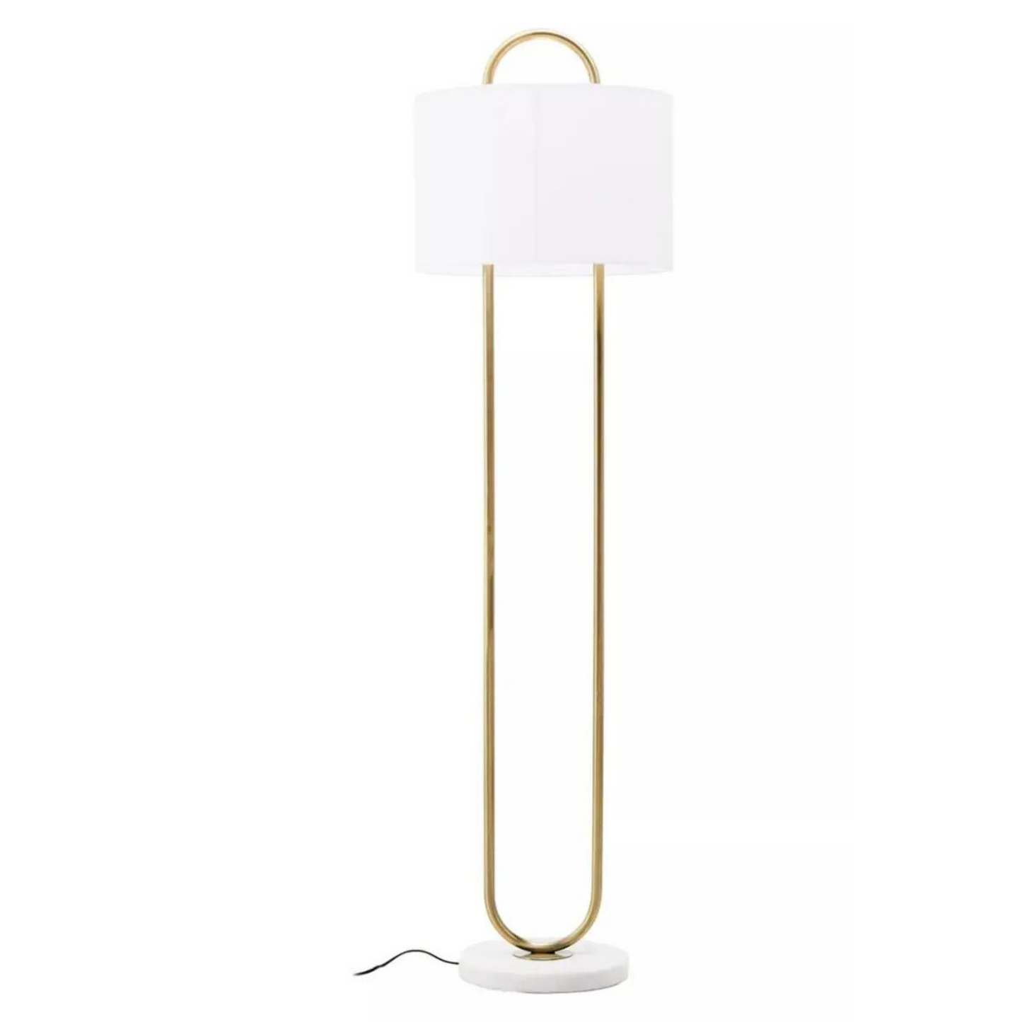Gold Metal Loop Floor Lamp with White Circle Shade