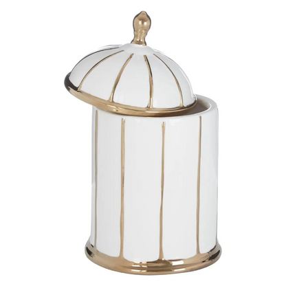 Medium White and Gold Cylindrical Jar