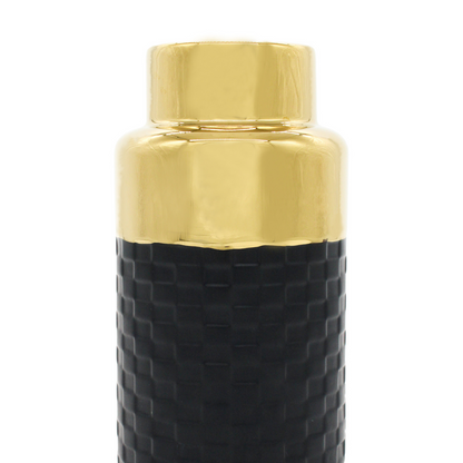 Tall Round Black and Gold Textured Vase