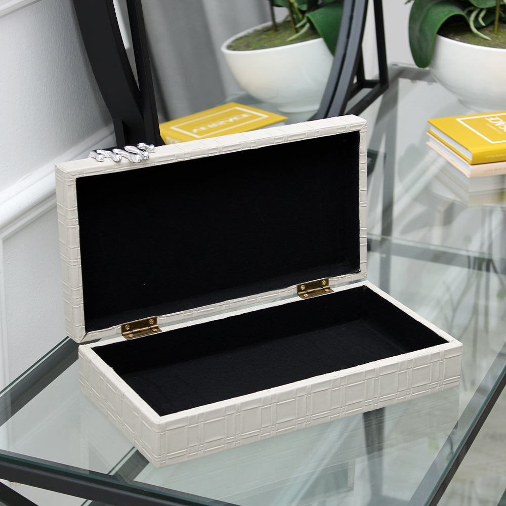 Small Cream Faux Leather Jewellery Box with Drip Effect Buckle