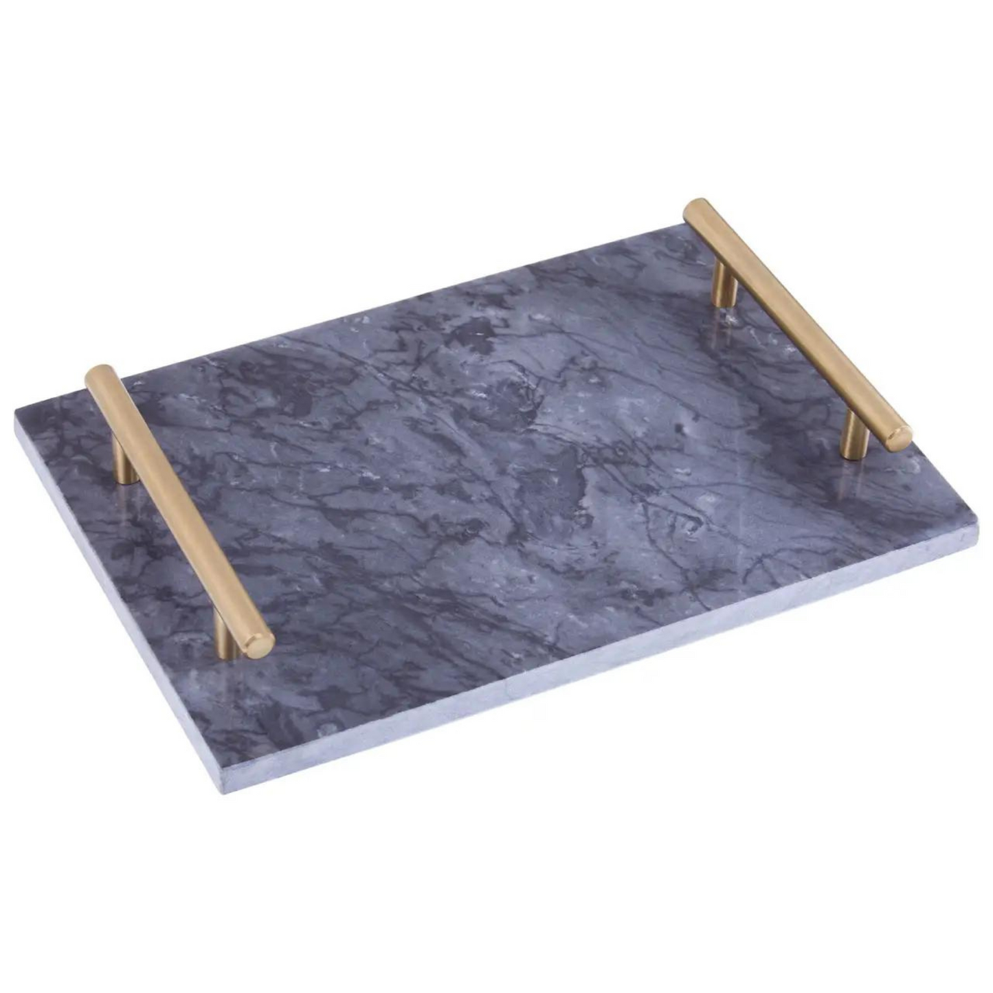 Grey Marble Tray with Gold Handles