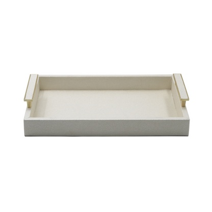 White Faux Leather Tray with Gold Handles