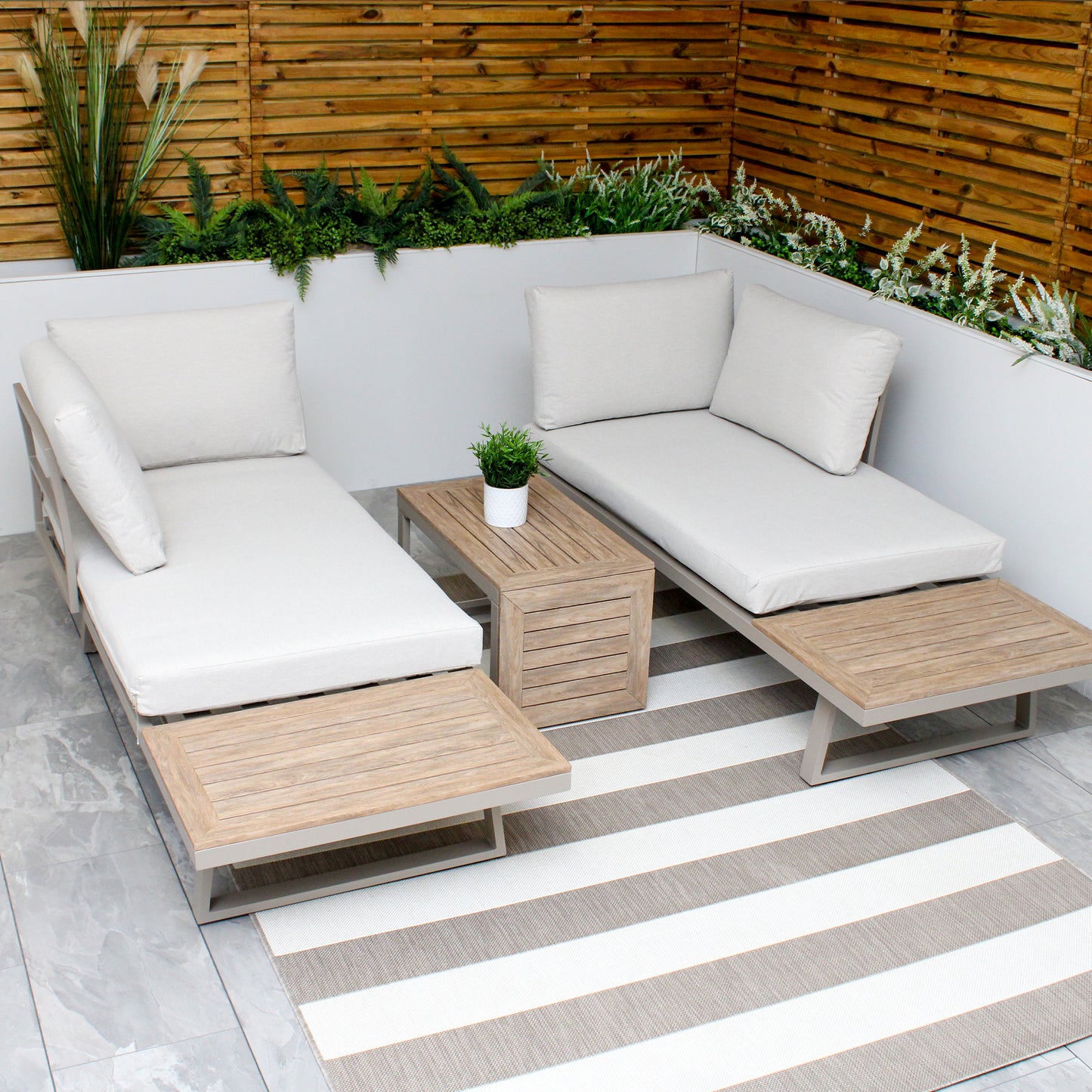 Beige Aluminium 4 Seater Modular Corner Sofa Chaise Garden Set