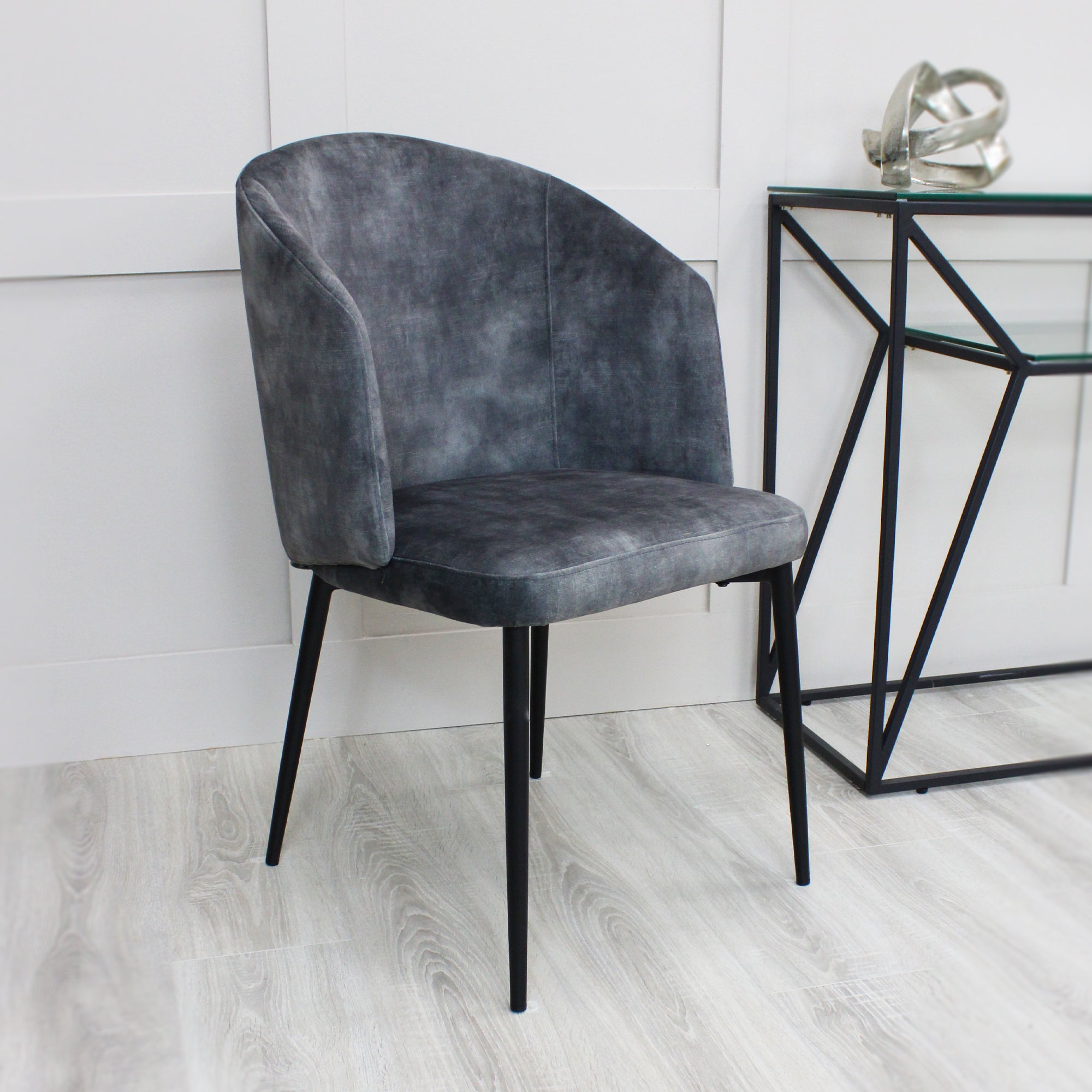 Castelle Grey Curved Velvet Dining Chair With Black Legs