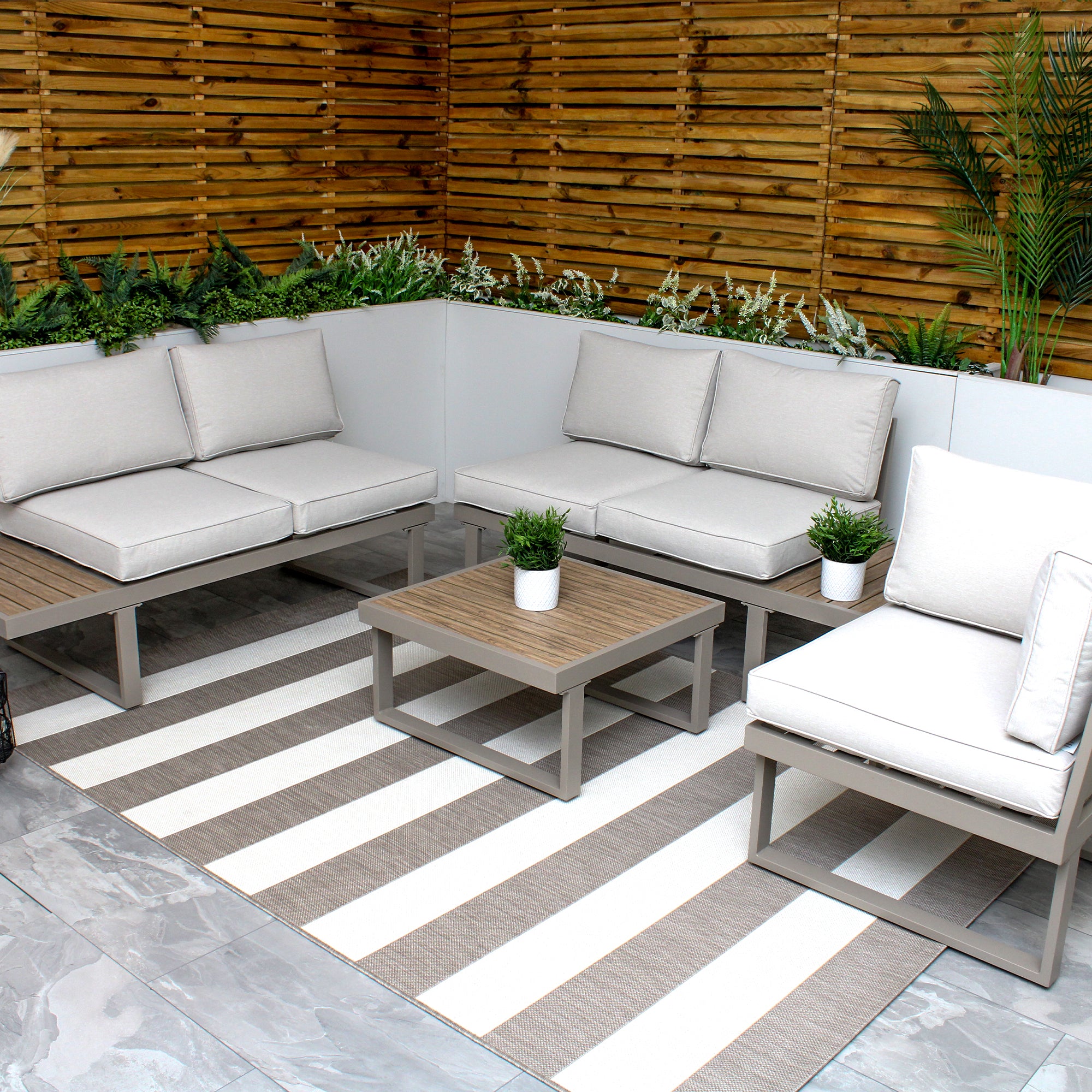 Milan Beige Aluminium 5 Seater Modular Corner Sofa Lounge Set