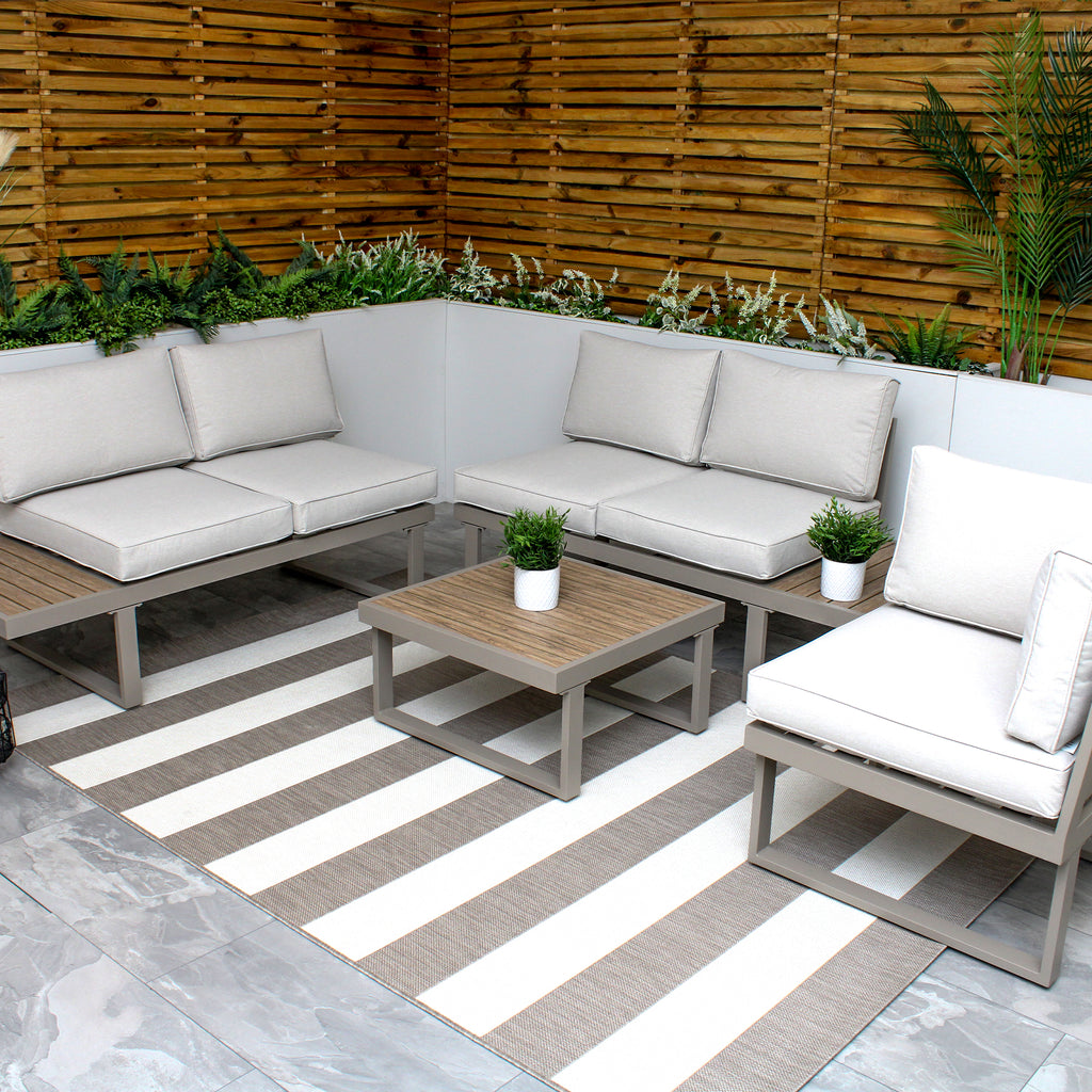 Milan Beige Aluminium 5 Seater Modular Corner Sofa Lounge Set
