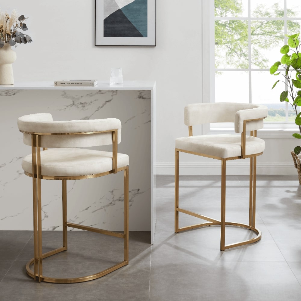 Mia Curved Cream Velvet and Brushed Gold Frame Counter Stool