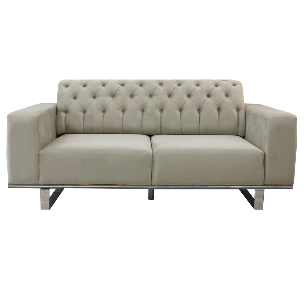 Eliza Light Grey Velvet 2 Seater Sofa With Silver Trim