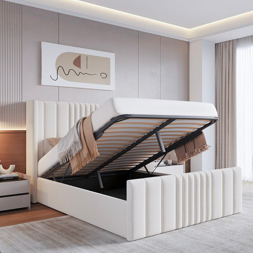 Mika Cream Velvet Ottoman Storage Bed