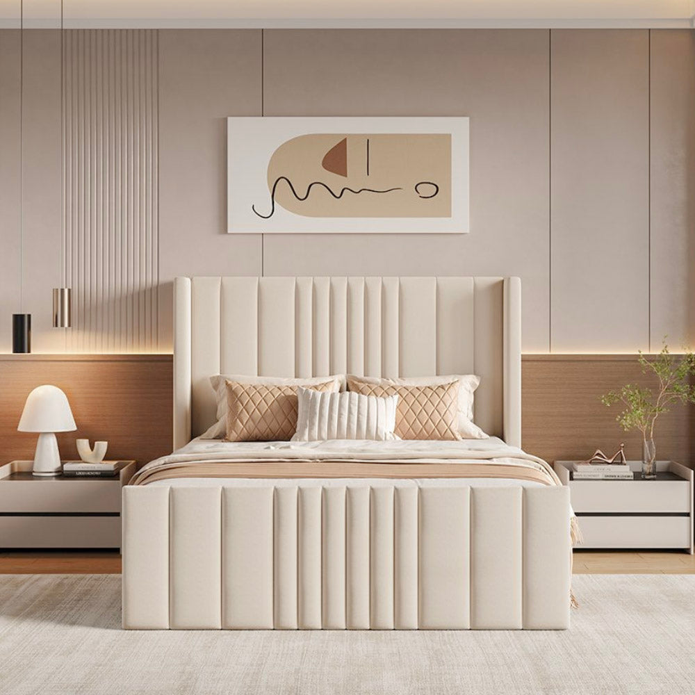Mika Cream Velvet Ottoman Storage Bed