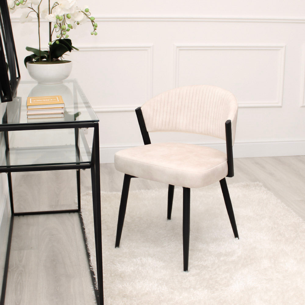 Maria Cream Curved Velvet Accent Chair With Black Metal Frame