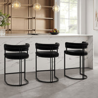 Mia Curved Black Velvet and Black Frame Counter Stool