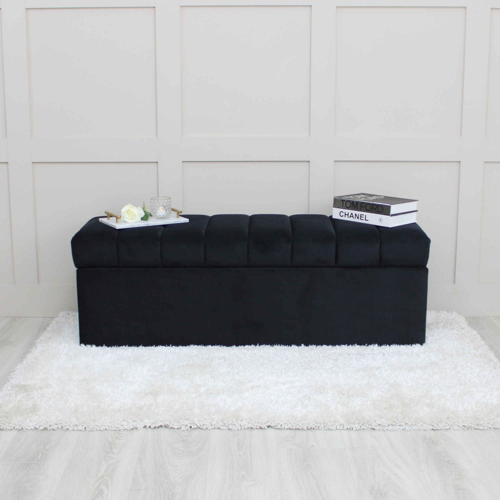 Leo Black Velvet Ottoman Storage Bench