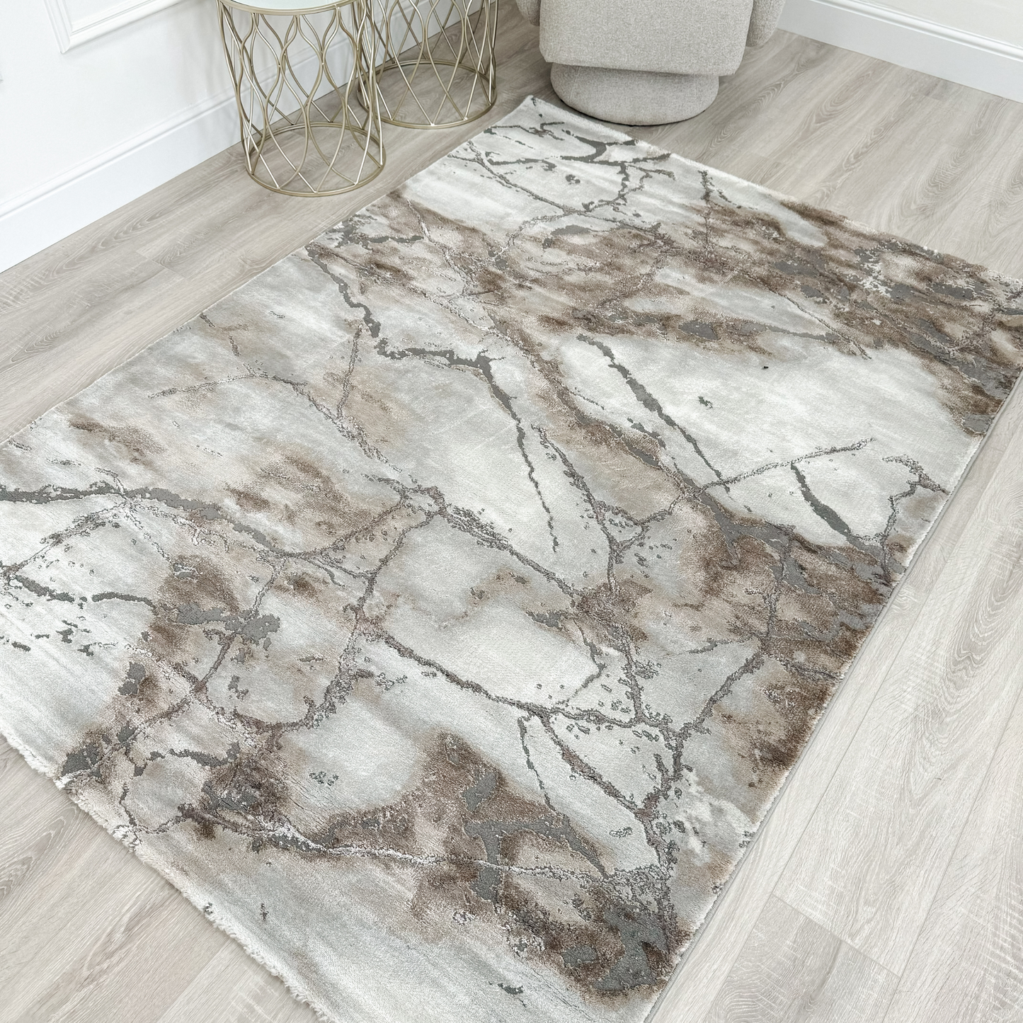 Silver Metallic & Taupe Marble Design Rug 160 x 220