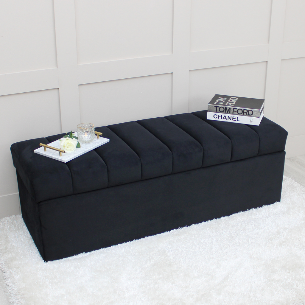 Leo Black Velvet Ottoman Storage Bench