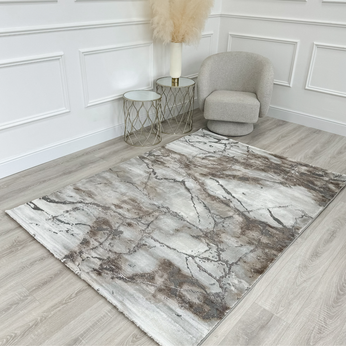 Silver Metallic & Taupe Marble Design Rug 160 x 220