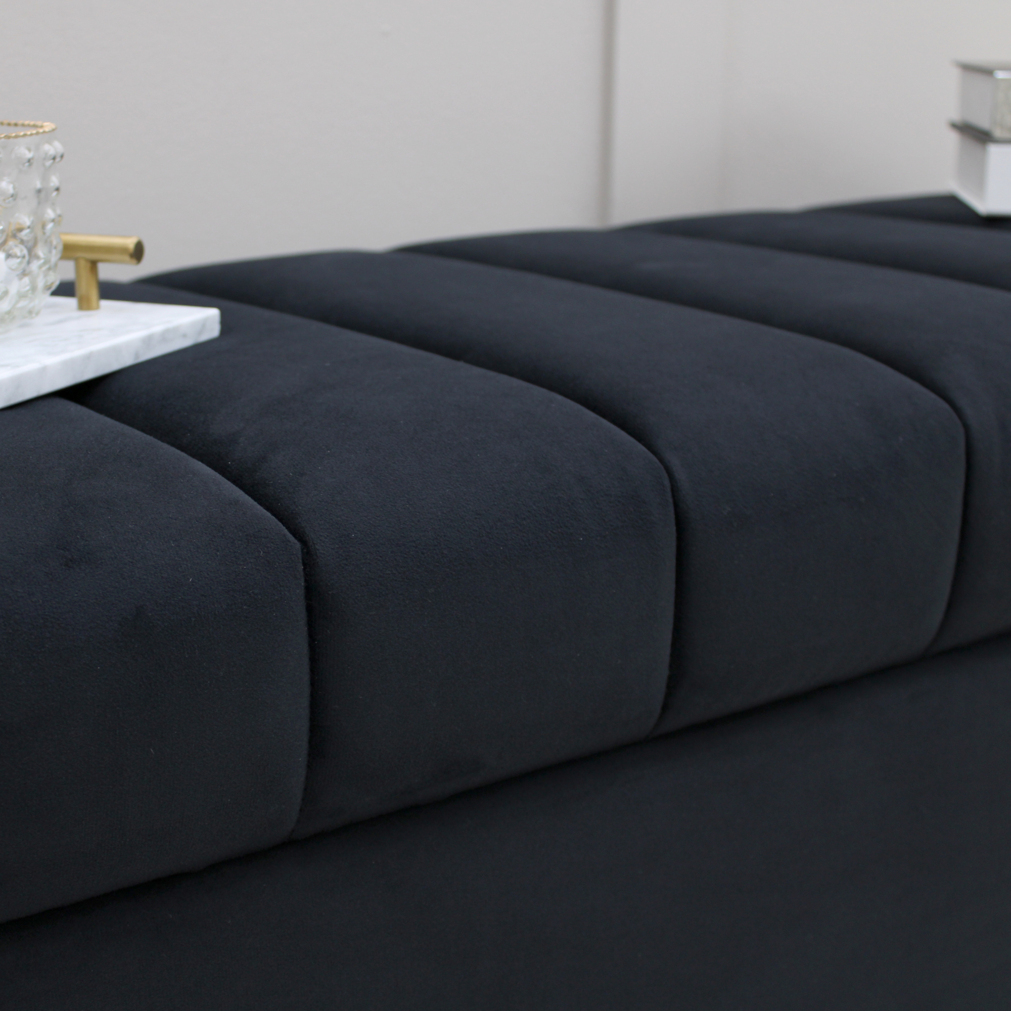 Leo Black Velvet Ottoman Storage Bench