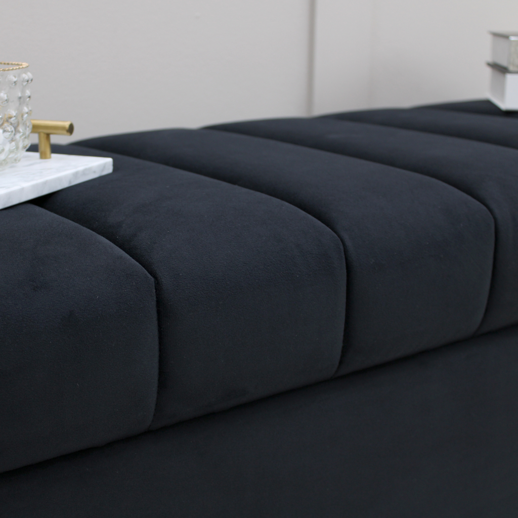 Leo Black Velvet Ottoman Storage Bench